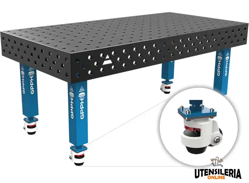 Ultimissimo Modello Banco per saldatura con ruote SteelPlus GPPH 2x1mt spessore 12mm, fori 16mm griglia 100x100mm
