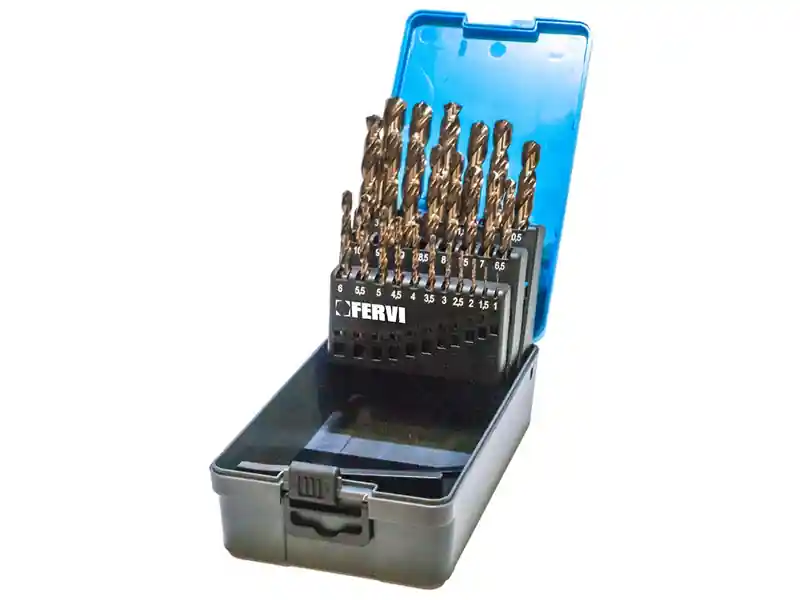 Saldi Serie 25 punte rettificate in HSS-CO 8% Fervi P064/25A per foratura metallo in cassetta, 1-13mm