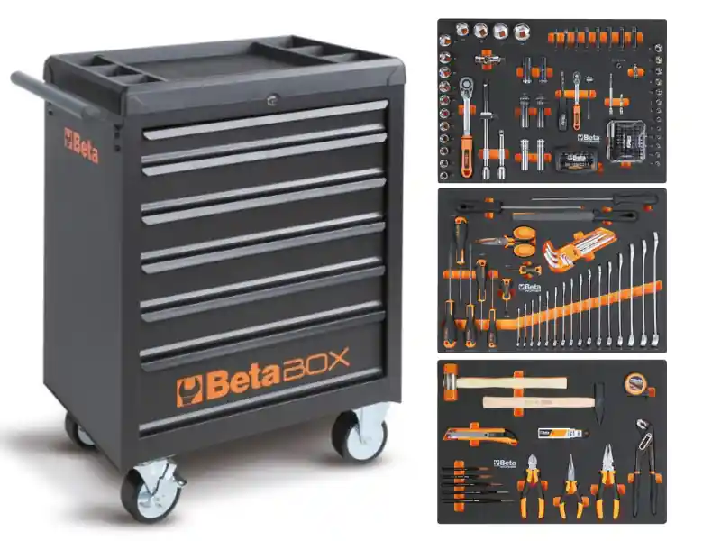 Cassettiera mobile Beta Worker BW C04BOX-A VU con 6 cassetti e 196 utensili inclusi + cuffie Offerta Limitata