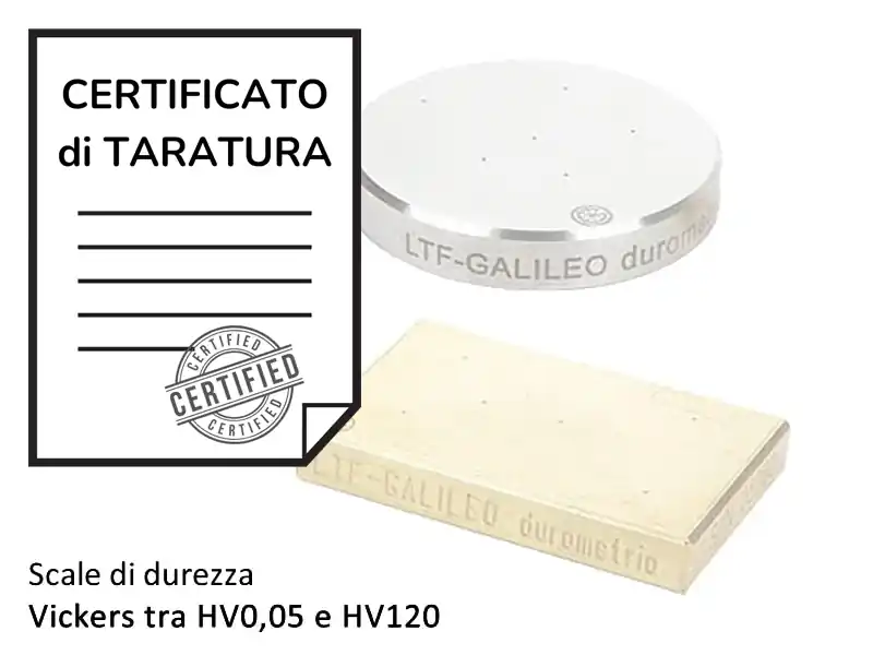 Reso Gratuito Certificato di taratura ACCREDIA blocchi di durezza scala Vickers tra HV0.05 e HV120