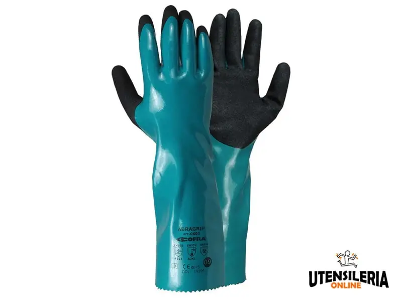 Esclusivo Guanti ABRAGRIP categoria III in nitrile protezione chimica Cofra (12paia)