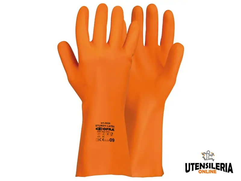 A Buon Prezzo Guanti STURDY-LATEX Cofra in lattice protezione chimica categoria III (12paia)