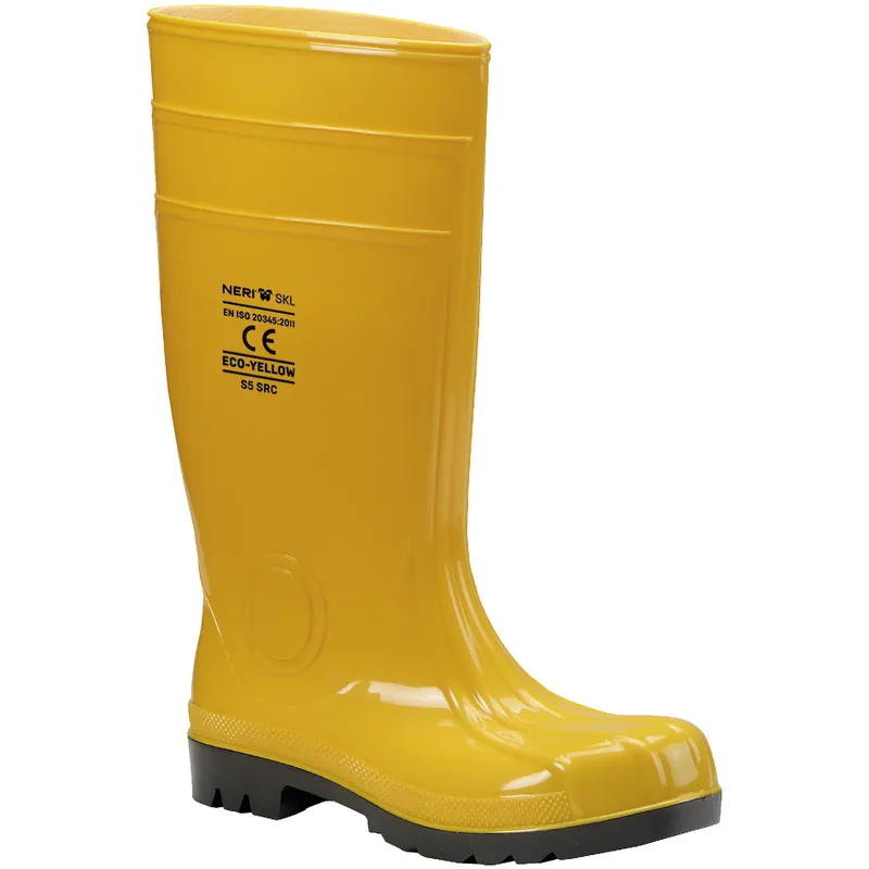 Stivali da Lavoro Protettivi Antinfortunistici NERI SAFETY Colore Giallo in PVC Gomma Nitrilica DPI Flessibile Antiscivolo Resistenti a Olio e Idrocarburi modello ECO-YELLOW S5 SRC Occasione