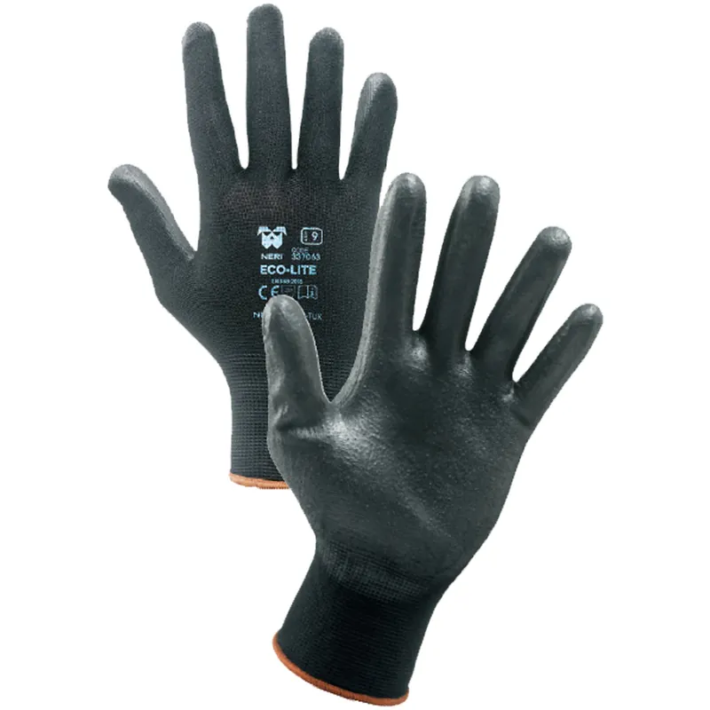 Guanti da Lavoro Antiscivolo NERI Poliestere Spalmato PU DPI Rischio Meccanico cat. II modello ECO LITE articolo 3307063 Reso Gratuito