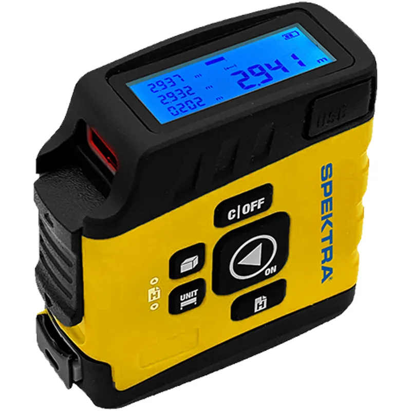 Flessometro Digitale Distanziometro Laser 3in1 a Batteria Ricaricabile SPEKTRA con Nastro da 5 Metri e Laser 20 Metri Display Digitale modello DT20 Professionale