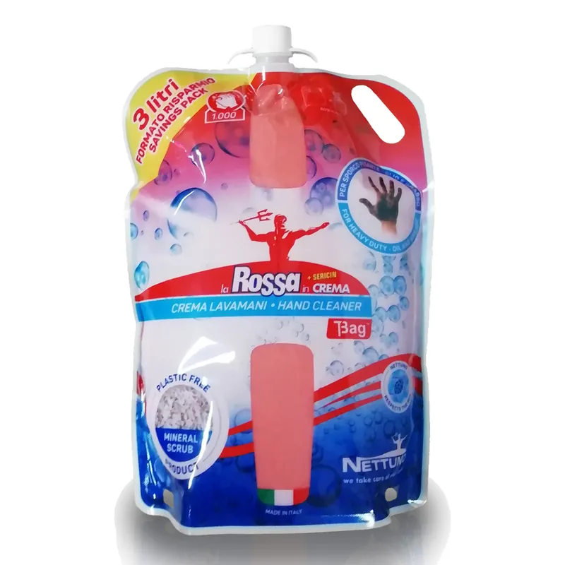 Saldi Crema Fluida Lavamani NETTUNO con Microgranuli Minerali e Sericina Emolliente Detergente Sgrassante Uso Frequente in T-Bag da 3000ml modello LA ROSSA