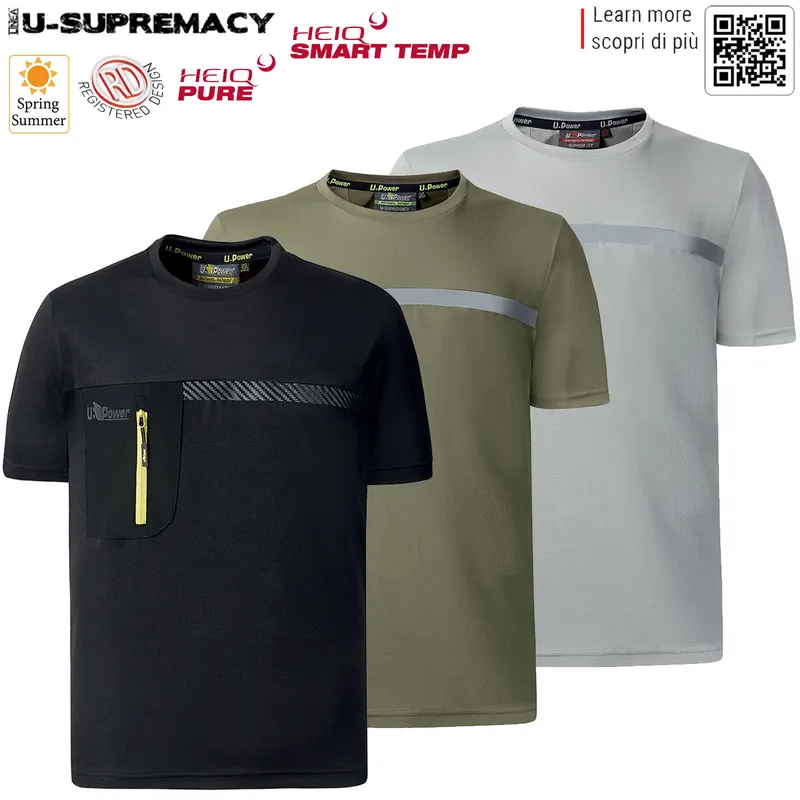 Offerta Speciale T-shirt Manica Corta ESTIVA da Lavoro U-POWER con Taschino e Tessuto HeiQ Smart Temp in Poliestere Tecnico Traspirante per Uomo e Donna Unisex modello CHRISTAL