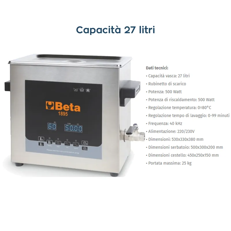 Vasca di Lavaggio ad Ultrasuoni ad 6 -13 e 27 Litri BETA TOOLS Funzione Degassificazione di Iniettori e Valvole EGR Pulizia Carburatori modello 1895 Compra Adesso
