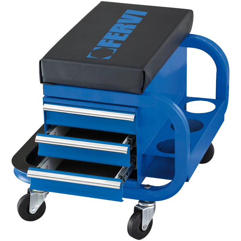 Sgabello Imbottito per Officina FERVI 4 Ruote Pivottanti 3 Cassetti Porta Attrezzi Porta Bombolette e Portaminuterie 0645/CC Occasione