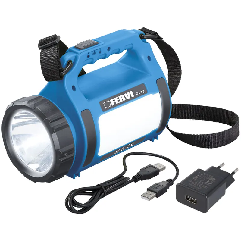 Vendita Finale Faro Multifunzione a LED Ricaricabile a Batteria FERVI Faretto Torcia Funzione Lampeggio USB articolo 0123