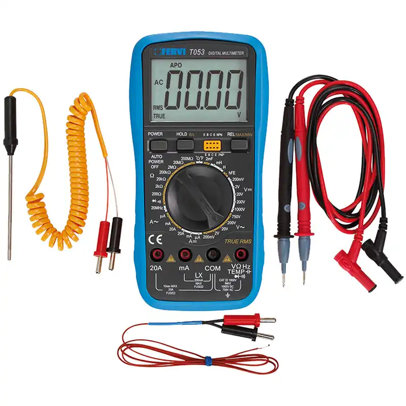 Promozione Esclusiva Multimetro Digitale Portatile FERVI a Batteria 9V Tester Amperometro AC/DC Voltmetro Professionale con Sonde T053