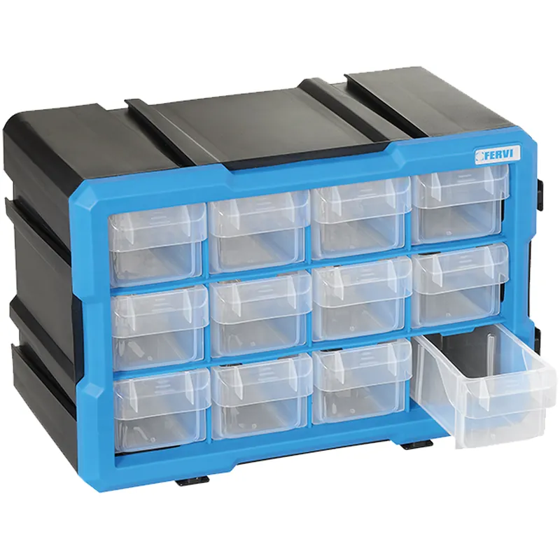 Novità Cassettiera Porta Minuterie Modulare FERVI Cassetta Box in Plastica Cassetti Estraibili Officina C086/12C