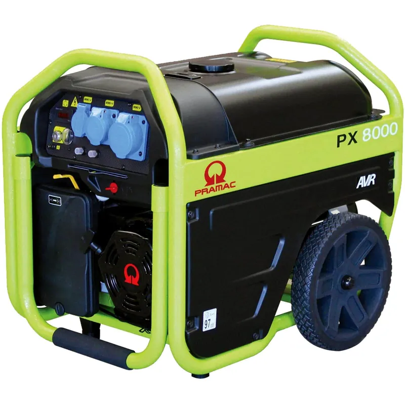 Direttamente Dal Produttore Generatore di Corrente Monofase 5.4 kW a Benzina PRAMAC Motore 4 Tempi Avviamento Elettrico AVR Carrellato PX8000
