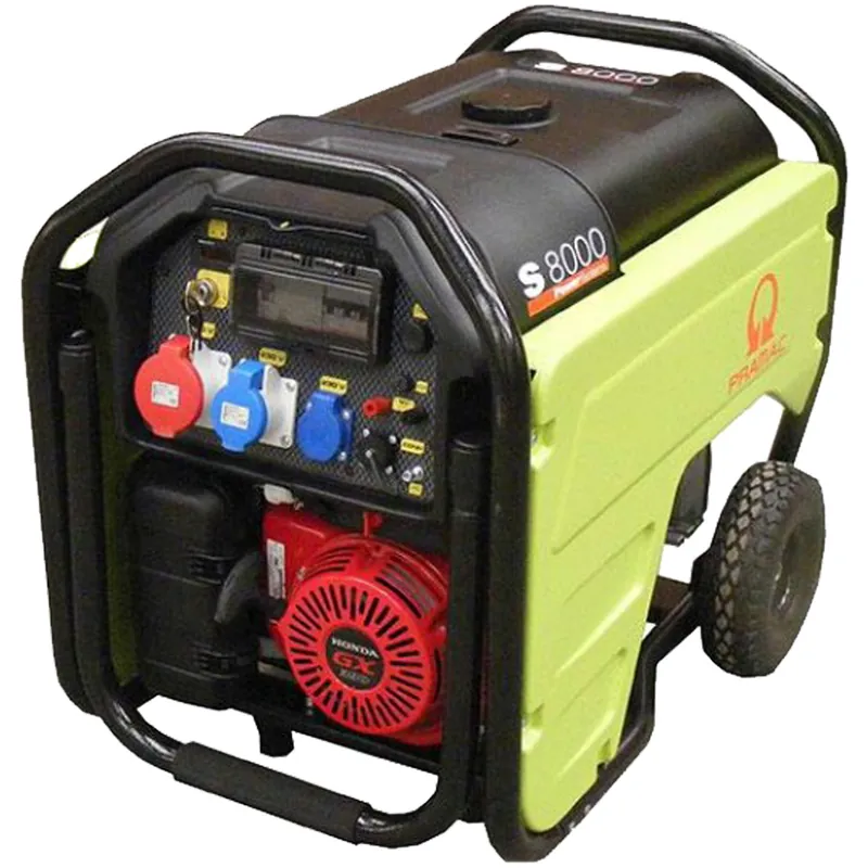 Prezzo Basso Generatore di Corrente a Benzina Trifase 400/230V 7.2 kW PRAMAC Motore 4 Tempi Avviamento Elettrico AVR + CONN + DPP Carrellato modello S8000