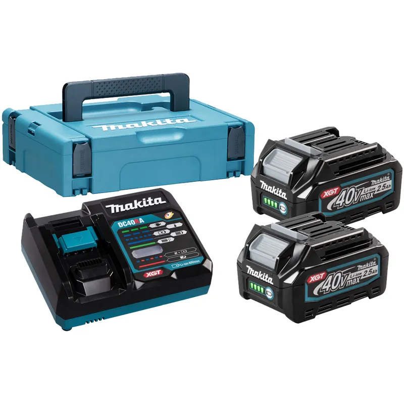 Ultima Occasione Energy Kit 40V XGT MAKITA 2 Batterie da 2.5Ah e Caricabatterie Rapido con Valigetta MakPac articolo 191J81-6