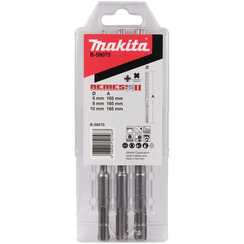 Set 3 Punte SDS-Plus MAKITA per Trapani Tassellatori per Muro Cemento articolo B-59075 Di Tendenza