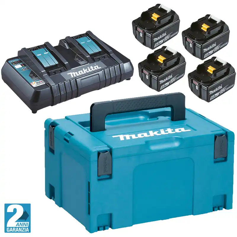 Energy Pack 18V MAKITA Kit 4 Batterie 5.0Ah + Caricabatterie Doppio + Valigetta 197626-8 Direttamente Dal Produttore