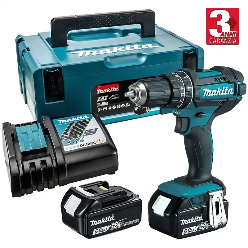 Miglior Prezzo Trapano Avvitatore con Percussione a Batteria 18V Makita Kit 2 Batterie Caricabatterie e Valigetta modello DHP482RTJ