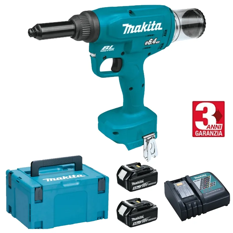 Rivettatrice a Batteria 18V MAKITA Kit MakPac Professionale 2,4 4,8mm DRV150RTJ Non Perdere