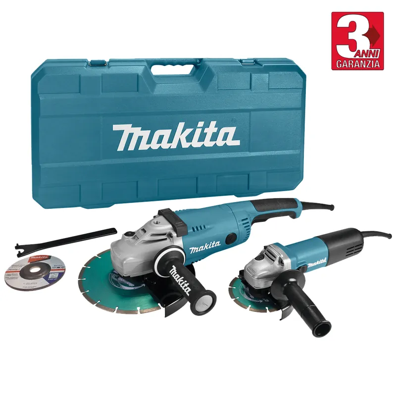 Set 2 Smerigliatrice Angolare MAKITA 9558HNRG 125mm + GA9020 230mm Kit DK0053GX1 Popolare