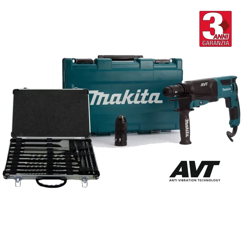 Acquista Ora Trapano Tassellatore SDS-Plus MAKITA Potenza 800W Impatto 2,4 Joule Kit Valigetta Accessori e Punte HR2631FT12