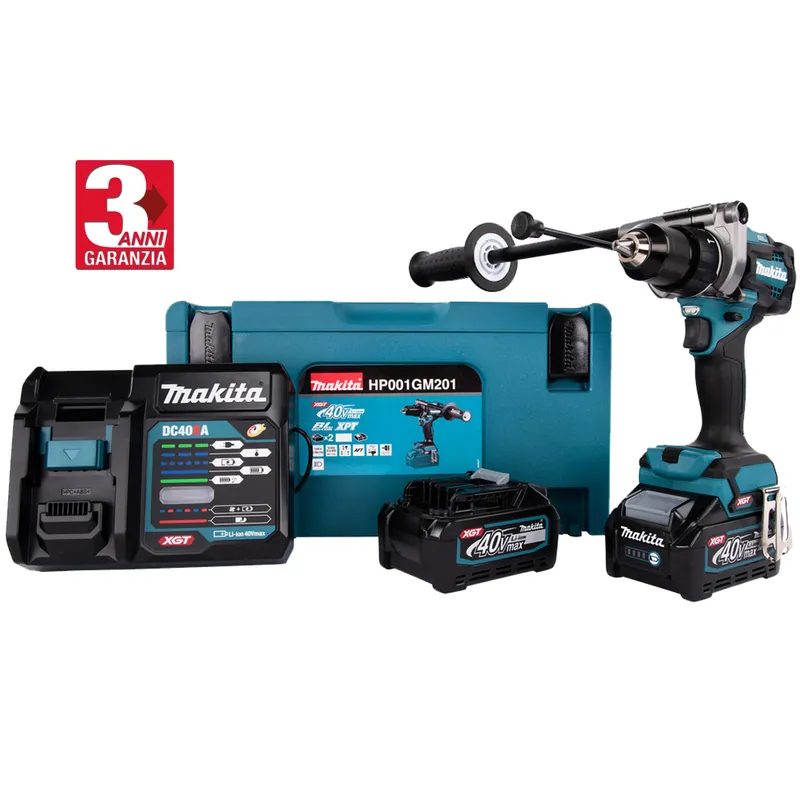 Nuova Collezione Trapano Avvitatore con Percussione a Batteria 40V XGT MAKITA Coppia 140 Nm Motore Brushless Kit Valigetta HP001G