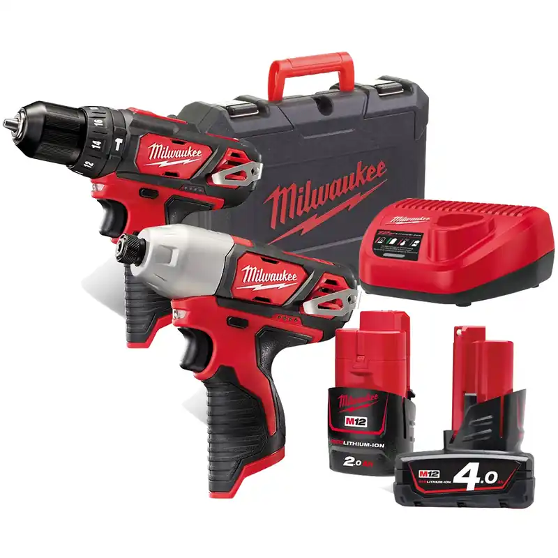 Trapano Avvitatore con Percussione + Avvitatore ad Impulsi a Batteria 12V MILWAUKEE Kit M12 BPP2B-421C Ultima Occasione