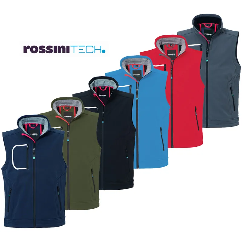 Non Perdere Gilet Smanicato Multitasche da Lavoro ROSSINI in Tessuto Tecnico Softshell a 3 Strati Idrorepellente e Traspirante Chiusura ZIP Intera modello Zack