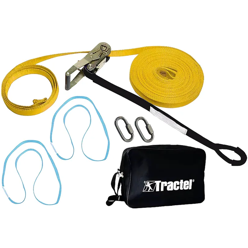 Consegna Rapida Kit Linea di Vita Temporanea Orizzontale TRACTEL Anticaduta a Fettuccia per 2 Persone Operatori fino a 150 Kg su Campate fino a 20 Metri modello TEMPO 2