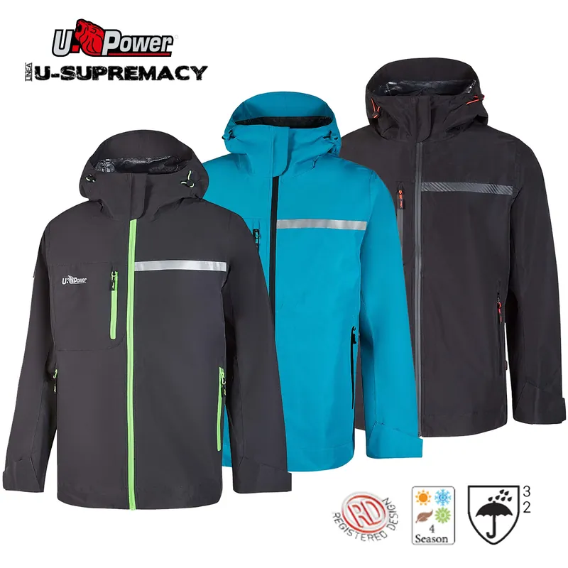 Nuova Collezione Giubbino Impermeabile da Lavoro U-POWER Guscio Antipioggia Multitasche Traspirante con Chiusura Zip in 150D Polyoxford e TPU per Uomo e Donna Unisex modello TUTENDO
