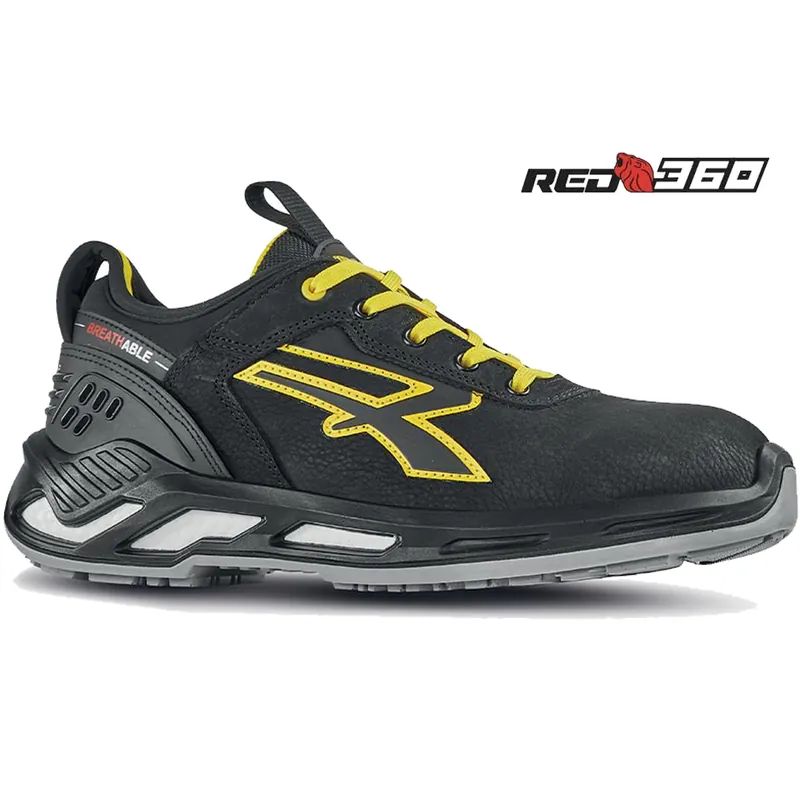 Scarpe Antinfortunistiche Basse da Lavoro U-POWER in Pelle Nabuk Bottalato Idrorepellente Linea Red 360 Nere per Uomo e Donna Unisex modello RICK S3S CI FO SR Sconto