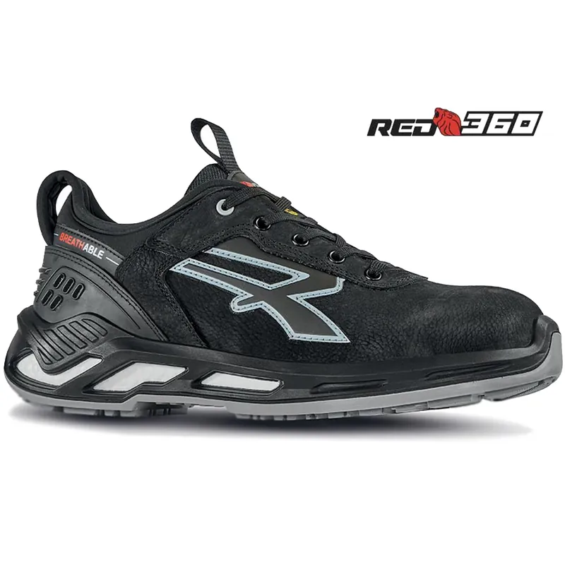 Offerta Del Giorno Scarpe Antinfortunistiche Basse da Lavoro U-POWER in Pelle Nabuk Bottalato Idrorepellente Linea Red 360 Nere per Uomo e Donna Unisex modello RUSH S3S CI FO SR