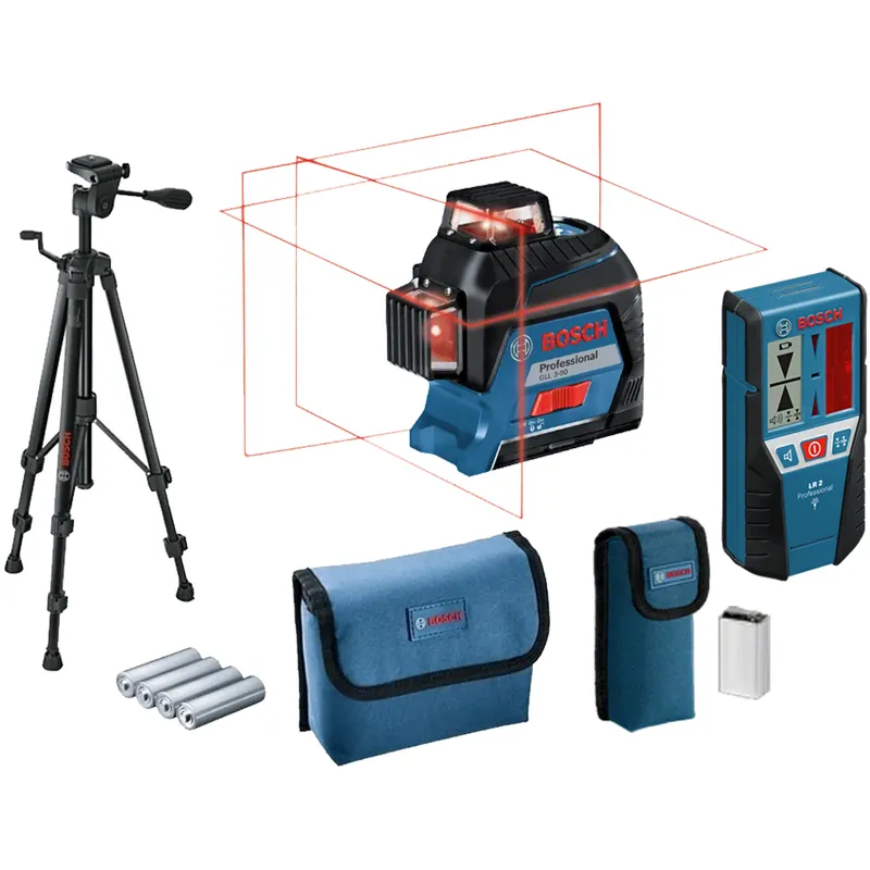 Kit Livella Laser + Ricevitore + Treppiede BOSCH PROFESSIONAL Include Livella 3 Raggi Rossi GLL 3-80 + Ricevitore LR 2 + Treppiede BT 150 codice 0 601 063 306 Acquista Ora