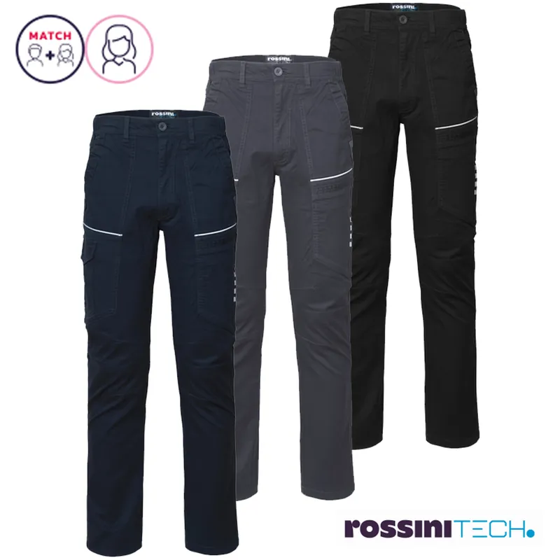 Promozione Pantalone Cargo Invernale Multitasche per Donna ROSSINI in Cotone Twill Elasticizzato 340 g/m² con Triple Cuciture al Cavallo per Edilizia, Industria, Logistica modello R-STRETCH LADY