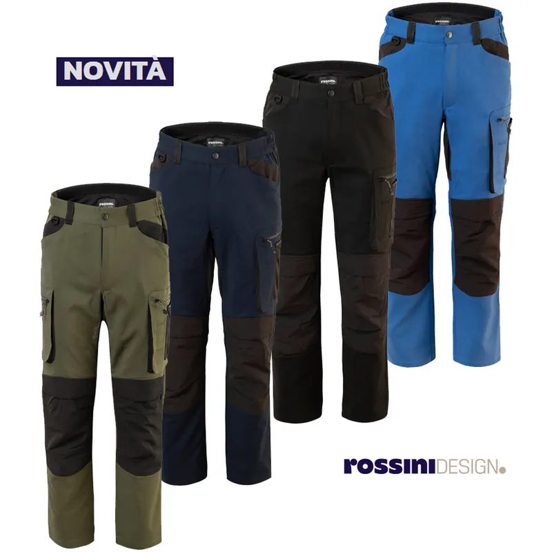 Pantalone Cargo Invernale da Lavoro ROSSINI con Tessuto Elasticizzato, Ripstop, ad Alta Resistenza, Cuciture Rinforzate, Porta Ginocchiere modello DYNAMIC FLEX Professionale