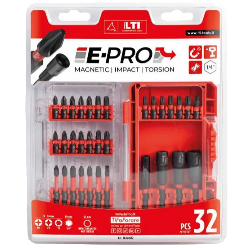 Assortimento Inserti Avvitatura LTI TOOLS By KRINO da 32 pezzi Torsion Impact Magnetici PH PZ TX 1/4” con Portainserti e Bussole 8-10-13mm in Case Rigido codice 66020522 Direttamente Dal Produttore