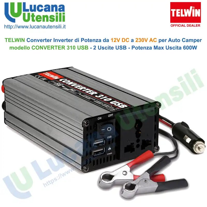 Popolare Convertitore di Potenza da 12V a 230V Auto Camper TELWIN Inverter 310 USB
