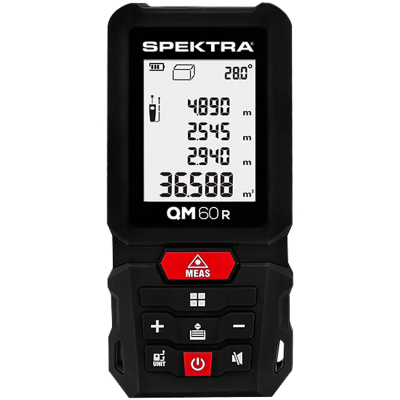 Misuratore Metro Laser Portatile a Batteria Integrata SPEKTRA Distanziometro Professionale IP65 Portata 60 metri Precisione ±2 mm/m Peso 151g modello QM60R Soddisfatti O Rimborsati