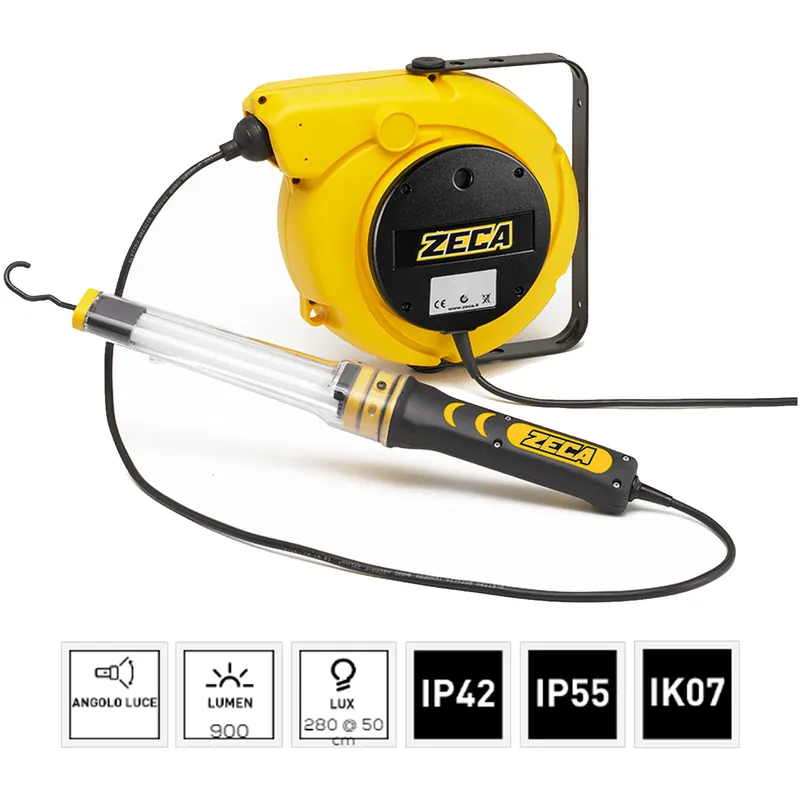 Avvolgicavo Automatico con Lampada 328 Officina ZECA Serie 5000 Luce 900 Lumen Professionale articolo 5907/328 230V Offerta Del Giorno