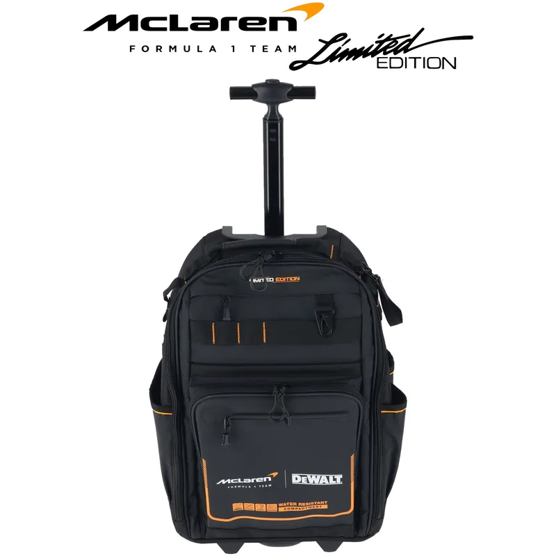 Spedizione Espresso Zaino Trolley con Ruote DEWALT & McLaren F1 Team Limited Edition Portautensili e Attrezzi con Tasca Impermeabile IP54 Totale 43 Tasche modello DWST60101-9