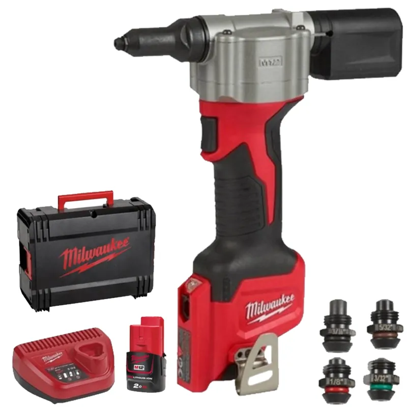 Spedizione Espresso Rivettatrice a Batteria 12V MILWAUKEE Rivetti 2,4 mm – 4,8 mm Kit M12 BPRT-201X