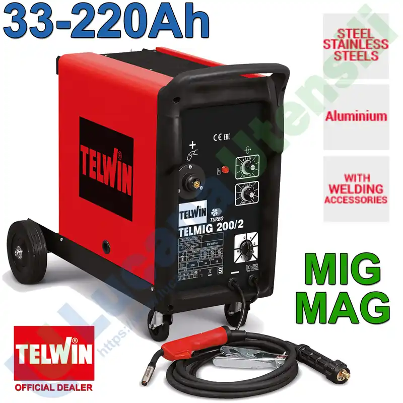 Saldatrice a Filo Continuo a Gas MIG-MAG 220A TELWIN Monofase Professionale TELMIG 200/2 TURBO 230V Prezzo Basso