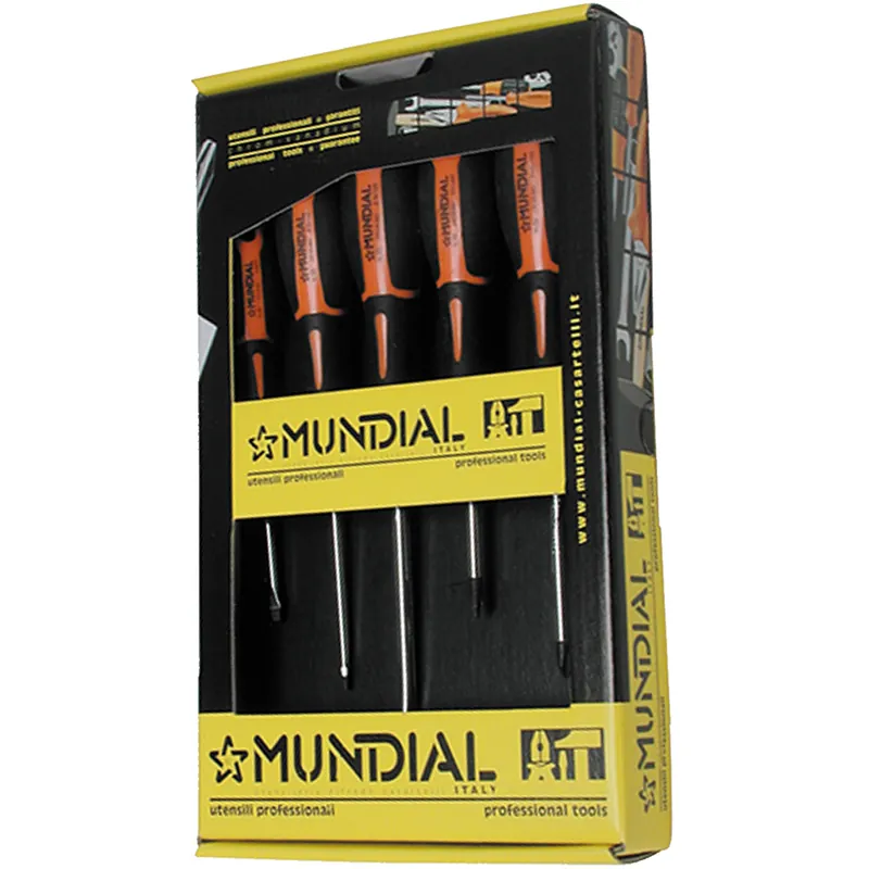 Economico Serie 5 Giraviti Cacciaviti MUNDIAL a Taglio e Croce PH Set Kit in Acciaio Cr-Mo Punta Nera 0062.010