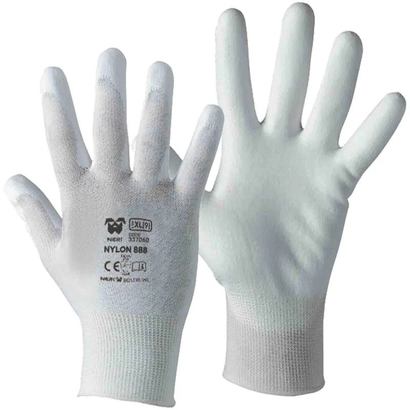 Miglior Prezzo Guanti da Lavoro Antiscivolo NERI Palmo Spalmato PU per Lavori di Precisione NYLON 888 BIANCO
