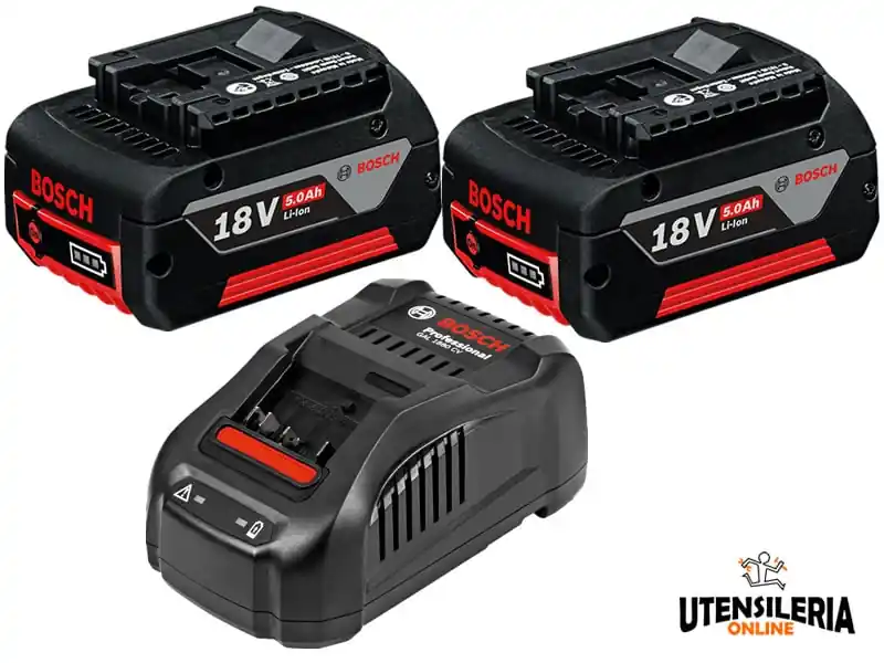 Pagamento Sicuro Set ricarica Bosch 2x batterie GBA 18V 5Ah + caricabatteria GAL 1880 CV