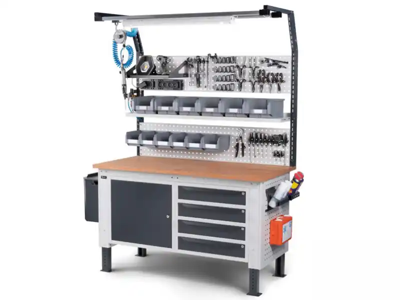 Banco da lavoro Fami Work Up regolabile con piano in legno, allestimento WORK1513 Promozione Esclusiva