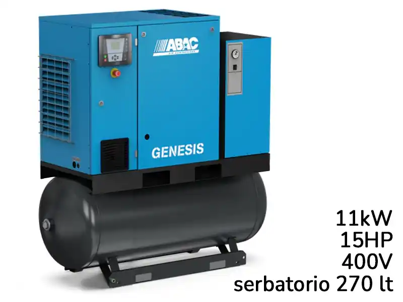 Spedito Oggi Compressore ABAC Genesis IE 11kW velocità variabile con essiccatore su serbatoio 270lt