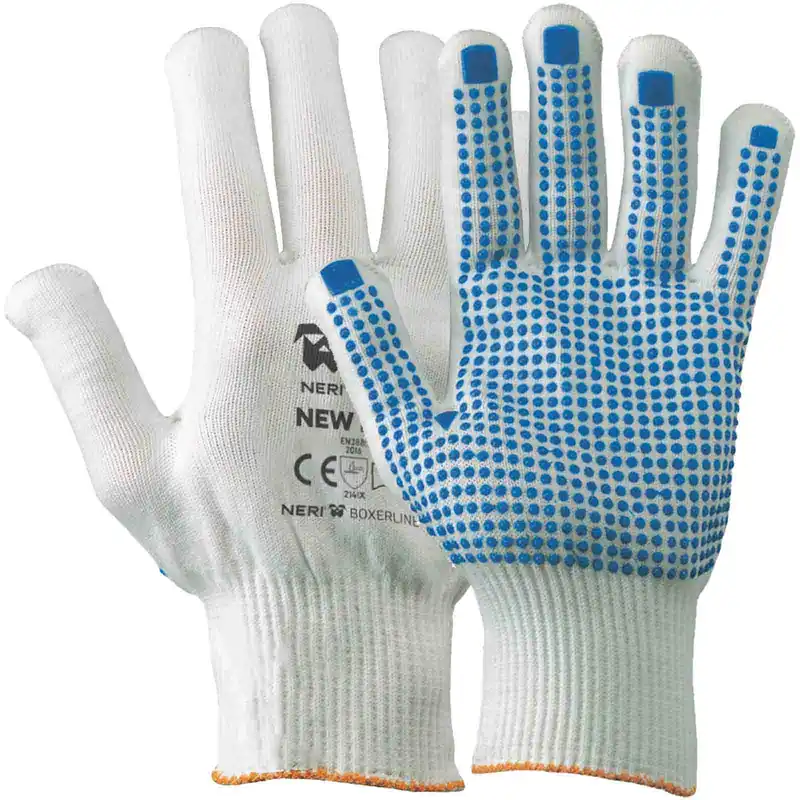 Guanti da Lavoro Antiscivolo NERI DPI Cat. II Maglia Filanca con Palmo Puntinato PVC Blu NEW PIK Promo Stagionale