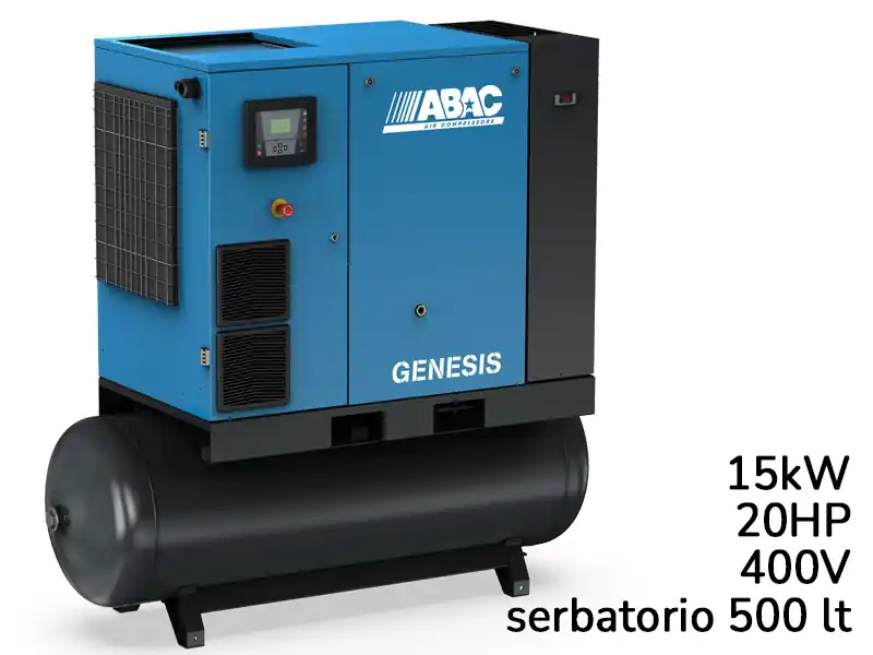 Compressore ABAC Genesis IE 15X velocità variabile con essiccatore su serbatoio 500lt Novità