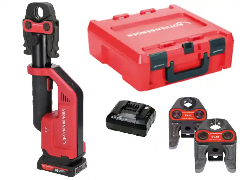 Rothenberger pressatrice Romax Compact III AMP in set con batteria, caricabatterie e 3 ganasce SV Nuova Collezione